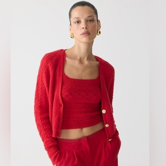 J.Crew Supersoft Cropped Cable-Knit Sweater-Tank Set in Cardinal Red Small - Picture 1 of 11